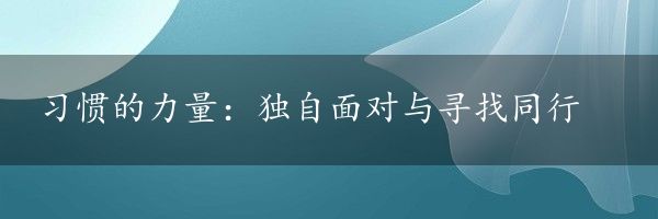 习惯的力量：独自面对与寻找同行